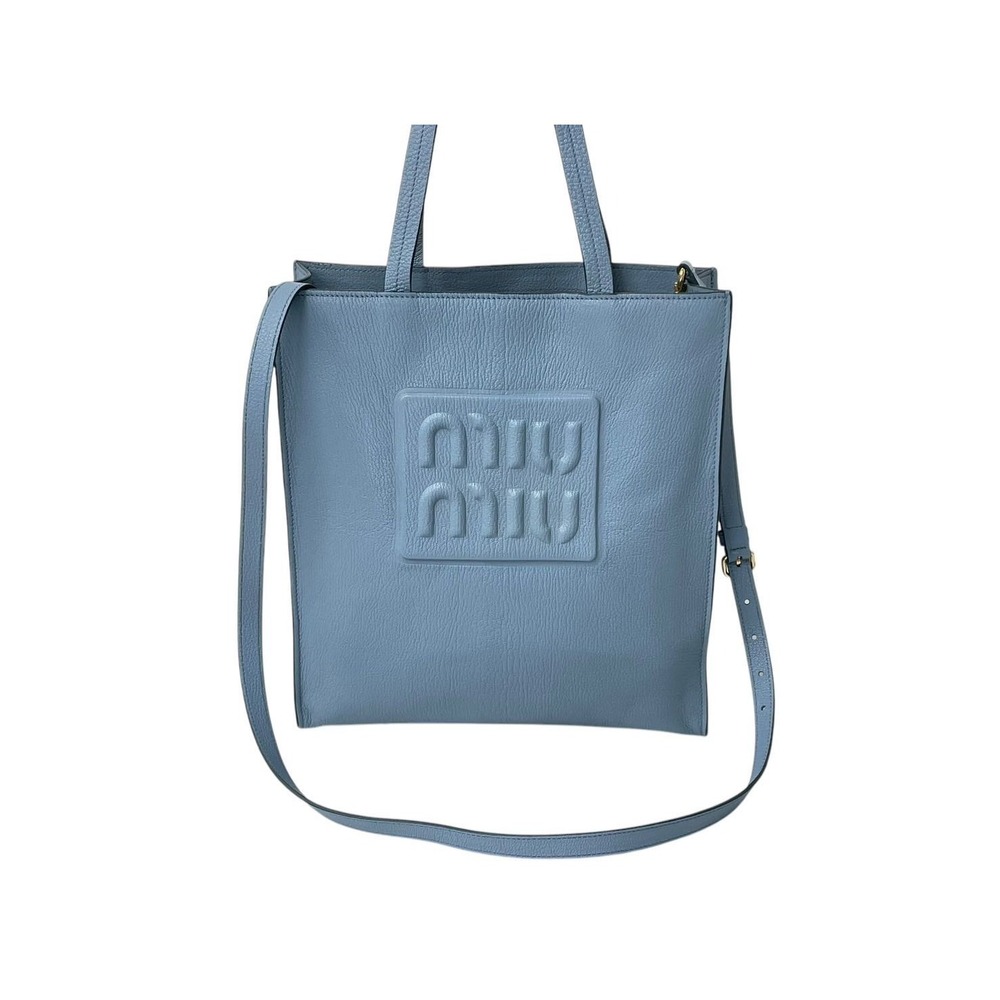 Miu Miu bag lambskin Miu blue logo tote shoulder